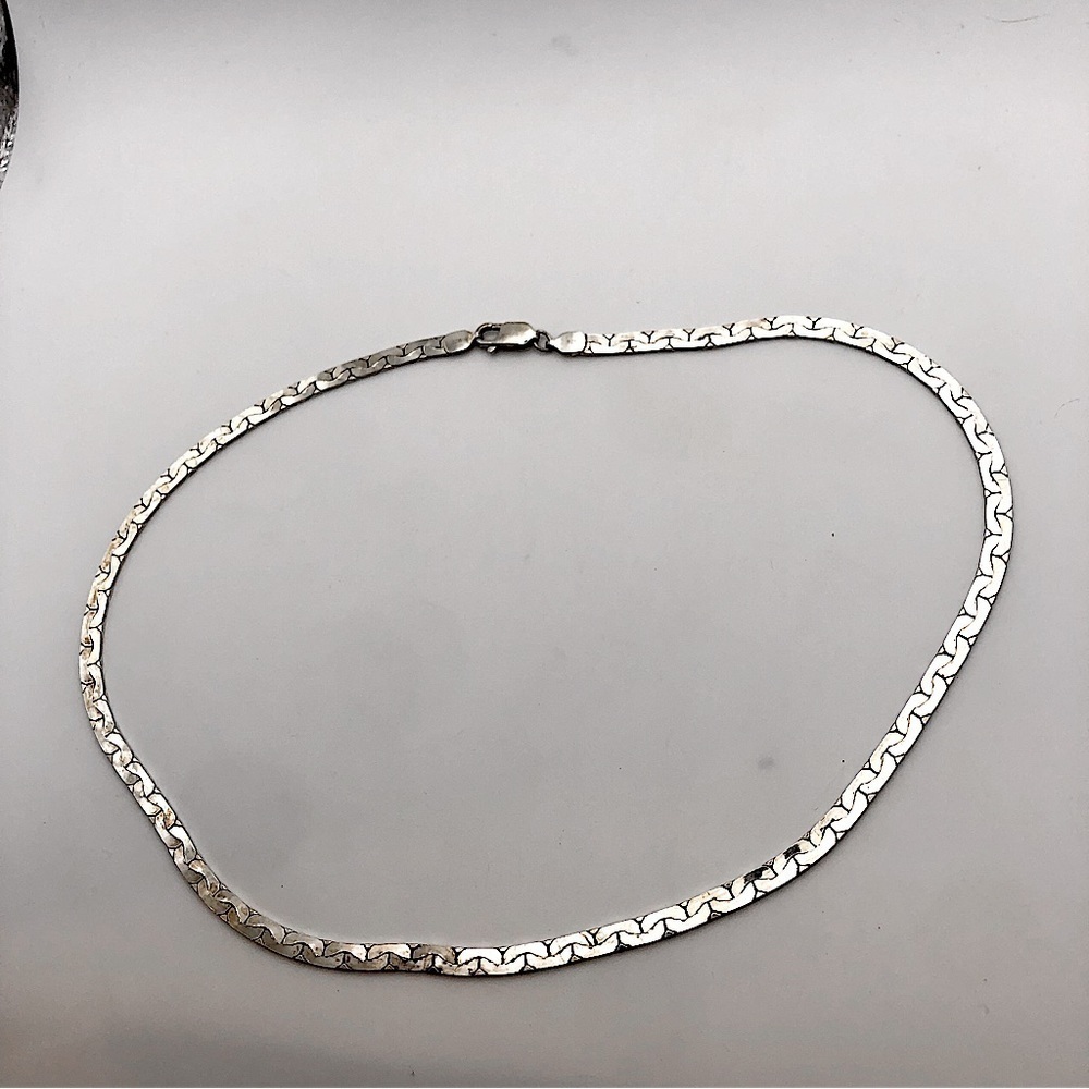 Vtg Sterling Silver Flat Link Super Shiny Chain 16” Length / 4mm Width / 18g